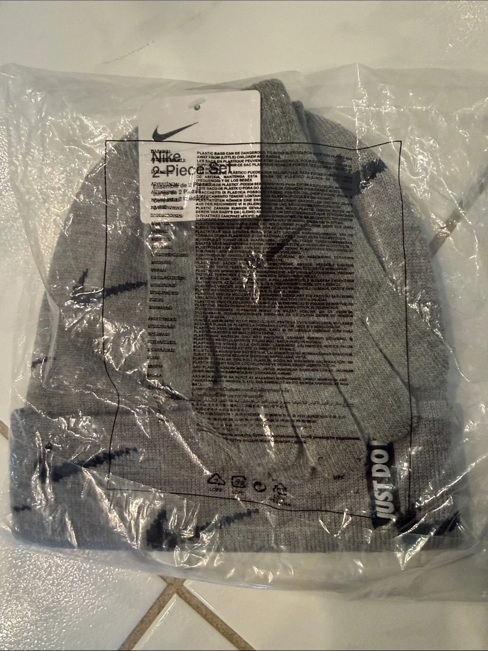 Nike Heather Gray Beanie Set with gloves